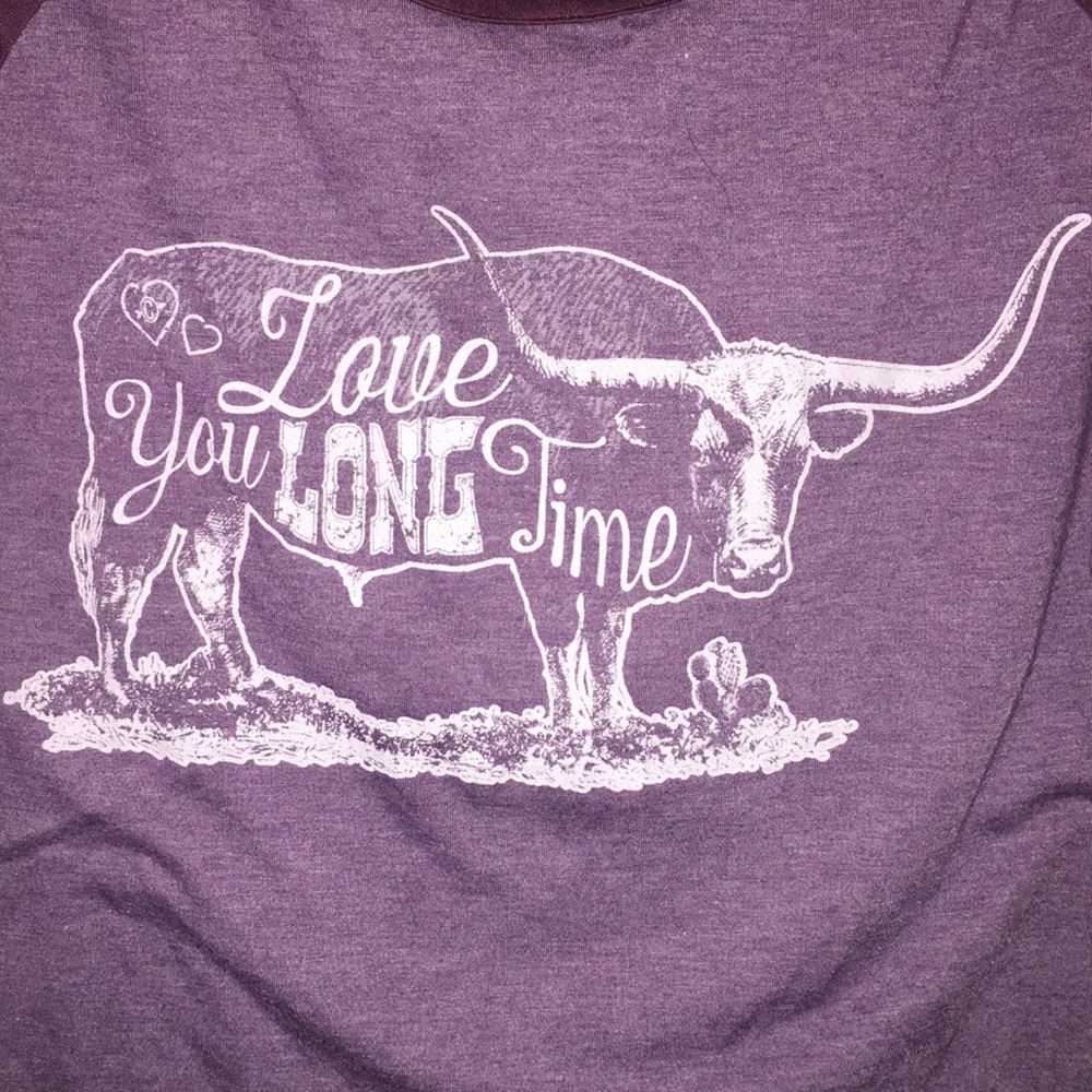 Cheekys ‘Love You Long Time’ Longhorn 3/4 Sleeve T - Picture 2 of 6